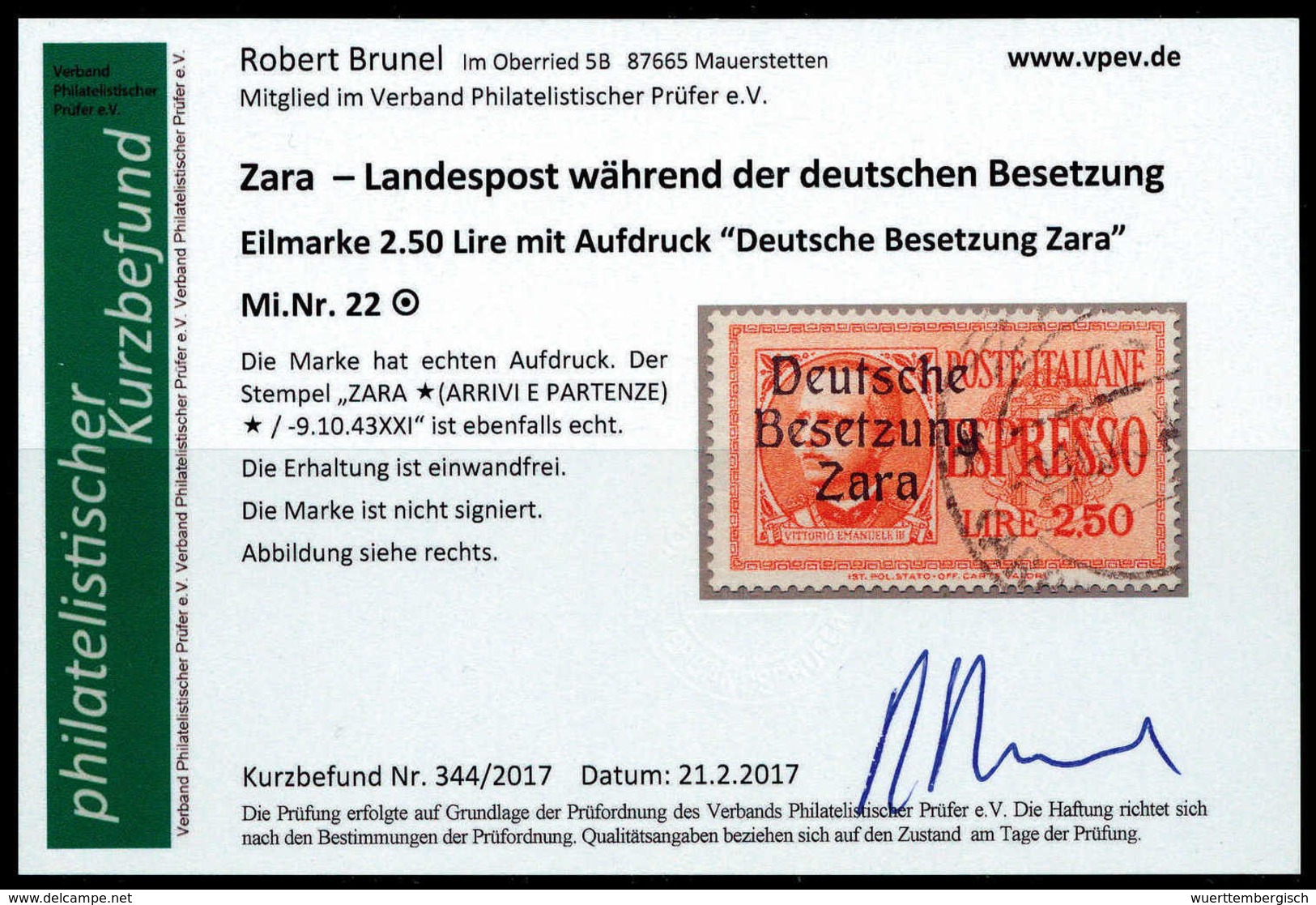 Gest. 2,50 L., Tadellos Gestplt., Fotobefund Brunel.<br/><b>Katalogpreis: 240,-</b> (Michel: 22) - Other & Unclassified