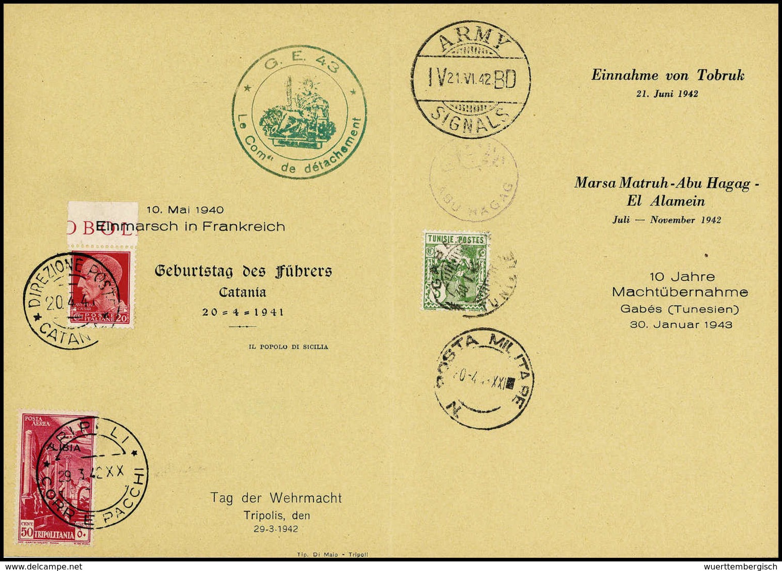 Beleg Spezial-Sammlung Rommel-Gedenkblätter: außergewöhnliche Sammlung von drei offiziellen Gedenkblättern mit roten Reg