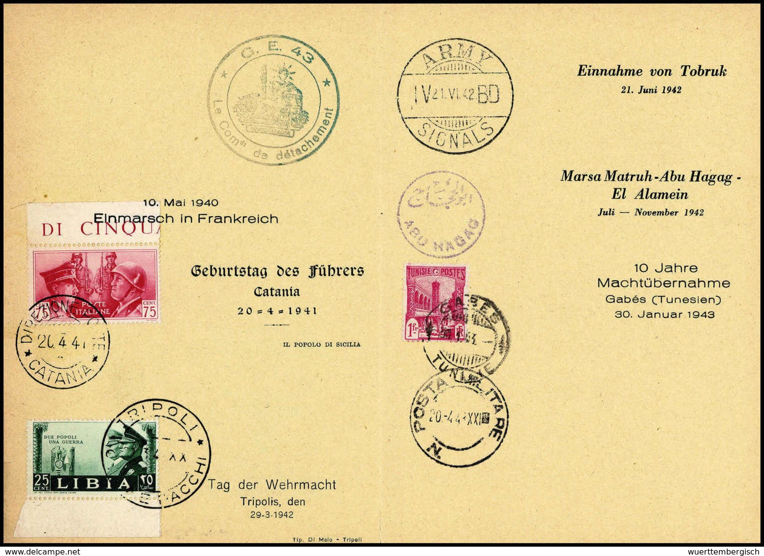 Beleg Spezial-Sammlung Rommel-Gedenkblätter: außergewöhnliche Sammlung von drei offiziellen Gedenkblättern mit roten Reg
