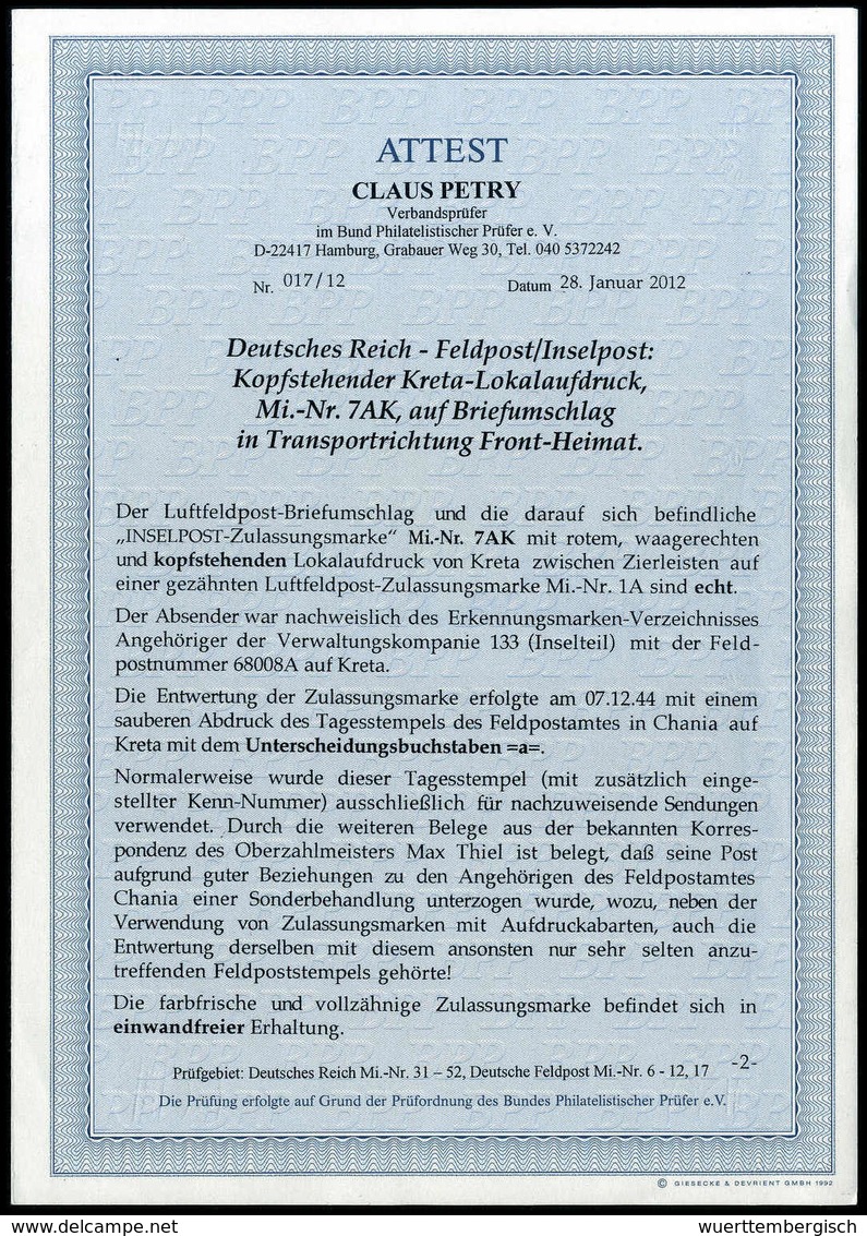 Insel Kreta, Abart: Kopfstehender Aufdruck, Tadelloses Exemplar In Perfekter Zähnung Und Mit Besonders Schön Aufges. Ste - Autres & Non Classés