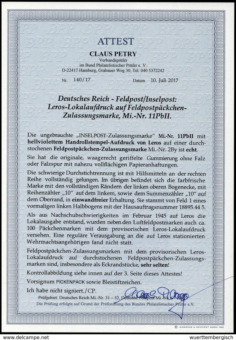 * Insel Leros, Aufdruck: Hellrötlichviolett, Tadellos Ungebr., Li. Ob. Bogenecke In Sehr Gutem Durchstich. In Dieser For - Sonstige & Ohne Zuordnung