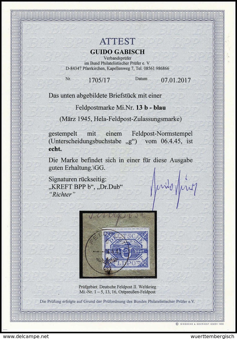 Briefst. U-Boot Hela, Tadelloses Bfstk. Mit Besonders Schön Aufges. Stempel FELDPOST "g" 6/4 45. Eines Der Schönsten Bek - Altri & Non Classificati