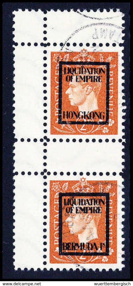 Gest. Hongkong/Bermuda-Is 2 P., Tadellos Gestplt., Senkr. Zwischenstegpaar. Selten, Sign. Husmann. (Michel: 412IVh/g) - Other & Unclassified