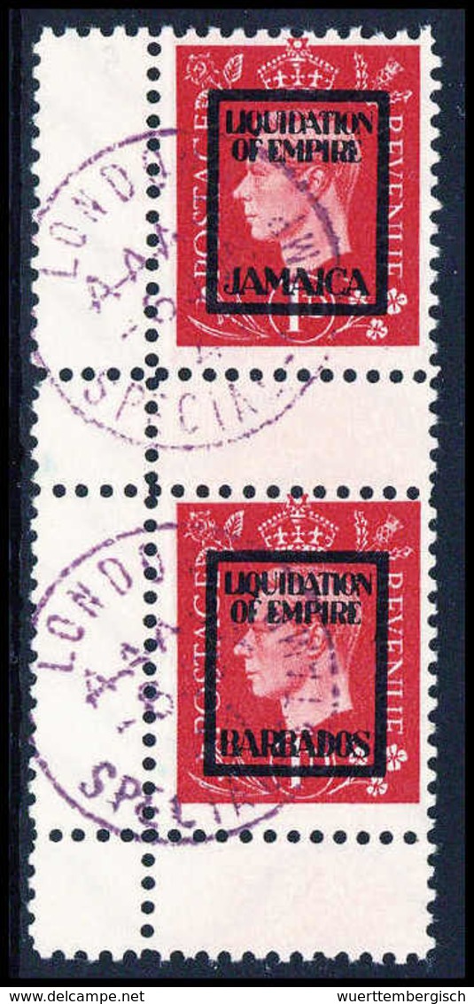 Gest. Jamaica/Barbados 1 P., Tadellos Gestplt., Senkr. Zwischenstegpaar. Selten, Sign. Husmann. (Michel: 10IVd/c) - Autres & Non Classés