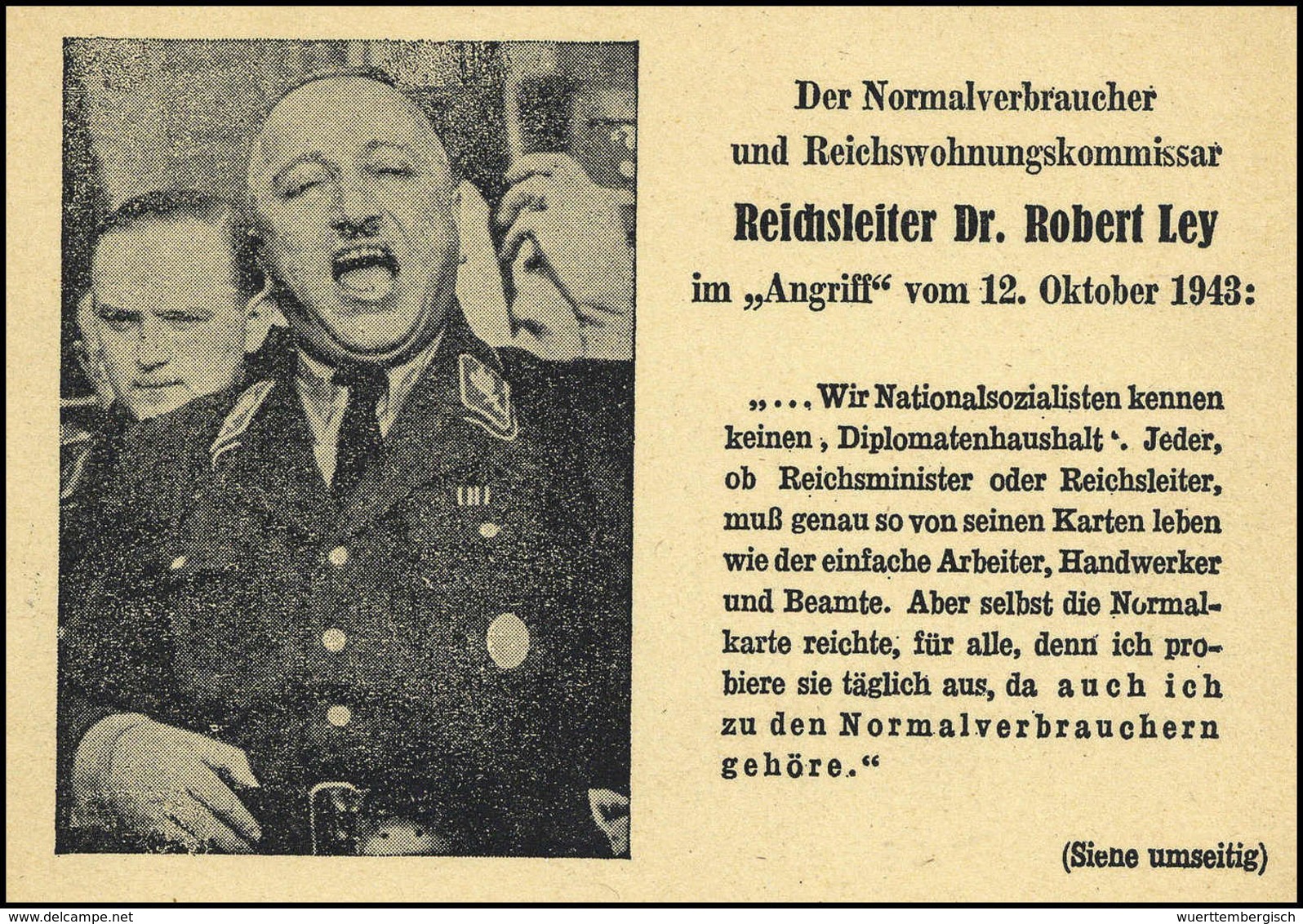 Beleg 1943, Britische Propagandakarte "Reichsleiter Dr.Robert Ley", Tadellos Ungebraucht.<br/><b>Katalogpreis: 220,-+</b - Sonstige & Ohne Zuordnung