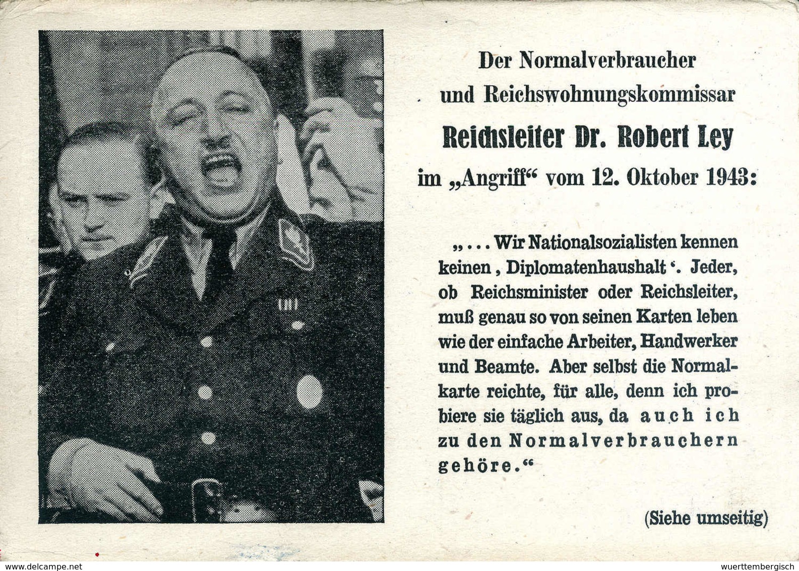 Beleg 1943, Britische Propagandakarte "Reichsleiter Dr.Robert Ley", Ungebraucht (kl. Mgl.).<br/><b>Katalogpreis: 200,-+< - Other & Unclassified