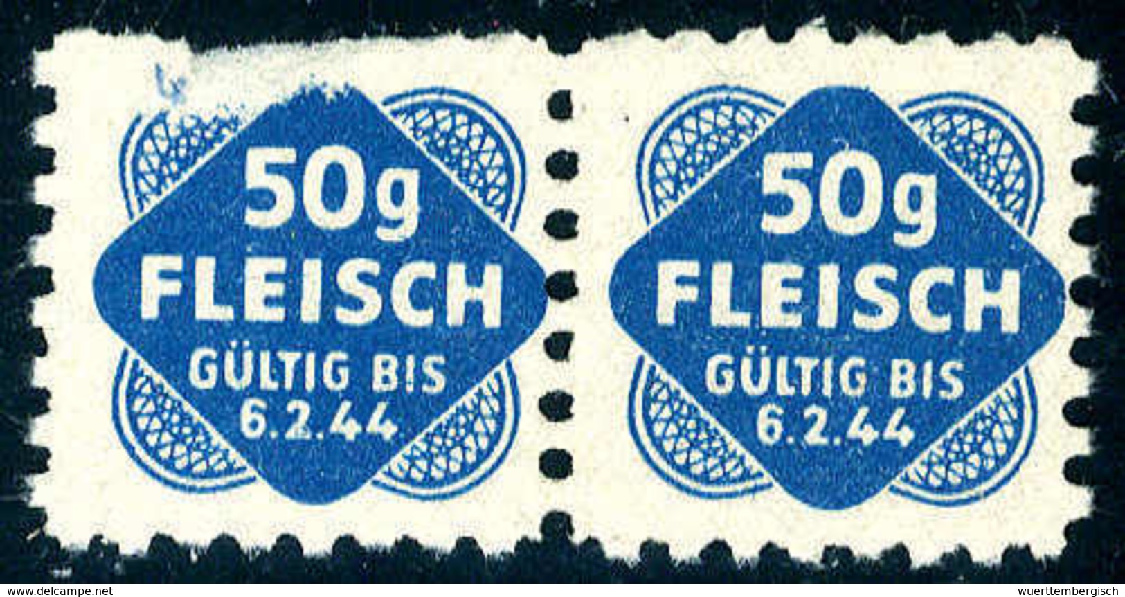 O. Gummi Britische Fälschung F. Deutschland, "50 G Fleisch, Gültig Bis 6.2.44", Waagr. Paar (li. Marke Trennungsfehler). - Autres & Non Classés