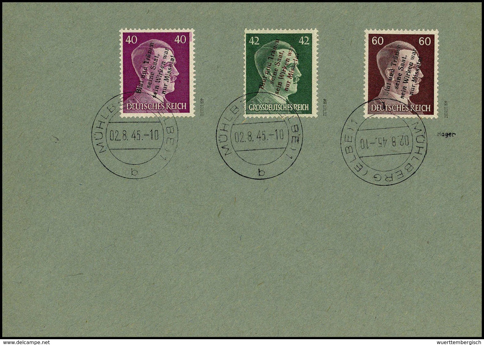 Beleg 1-60 Pfg., Tadellose Serie Auf Drei Schönen Blanko-Kuverts Mit Stempel MÜHLBERG 2/8 45, Sign. Zierer BPP.<br/><b>K - Sonstige & Ohne Zuordnung