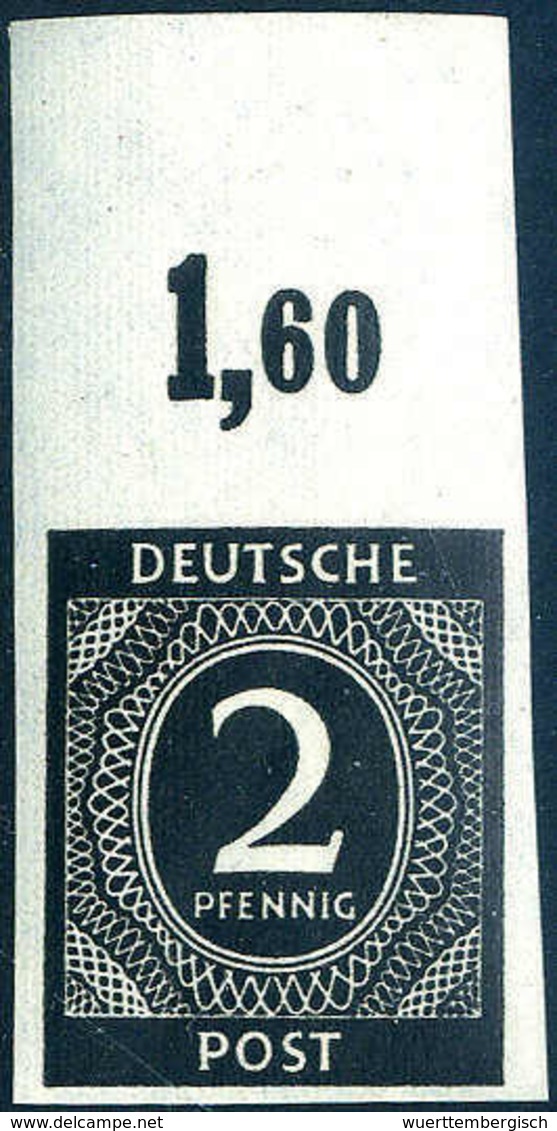 ** 2 Pfg., Ungezähnt, Tadellos Postfr. Vom Oberrand.<br/><b>Katalogpreis: 300,-</b> (Michel: 912U) - Other & Unclassified