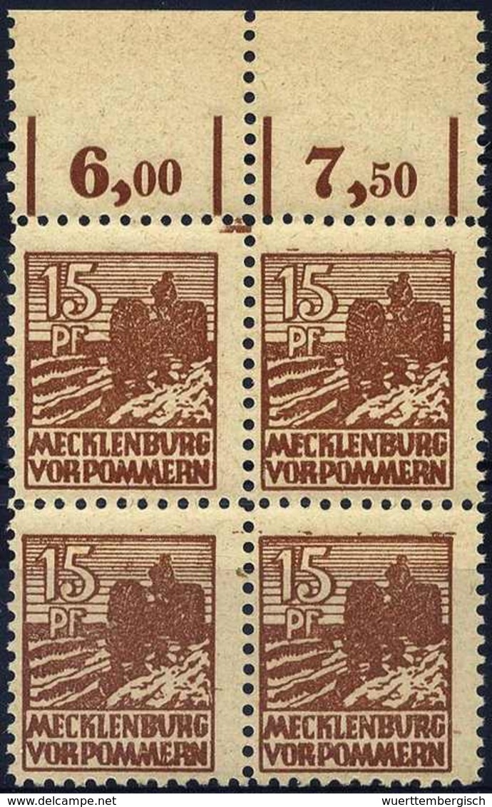 ** 15 Pfg., Tadellos Postfr. Oberrand-Viererblock.<br/><b>Katalogpreis: 140,-</b> (Michel: 37za(4)) - Sonstige & Ohne Zuordnung