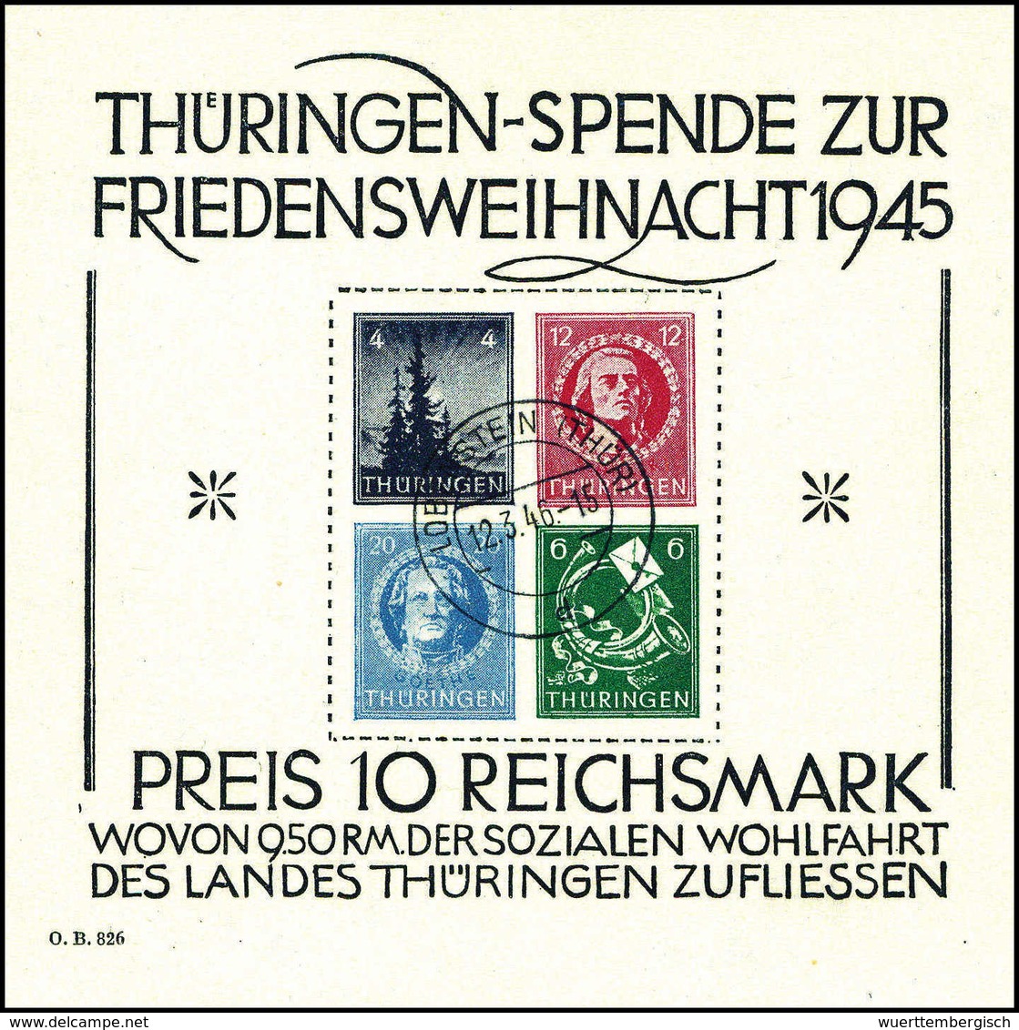 Gest. Weihnachts-Block, Tadelloses Exemplar Mit Sauber Aufges. Stempel LOBENSTEIN 12/3 46. In Gestempelter Erhaltung äuß - Altri & Non Classificati