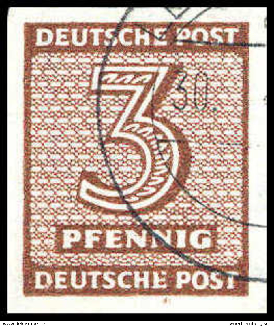 Gest. 3 Pfg., Abart: Ungezähnt, Wz. Y, Tadelloses Exemplar Mit Sauber Aufges. Stempel LEIPZIG O. 40 "d" 30/3 46. Eine Se - Other & Unclassified