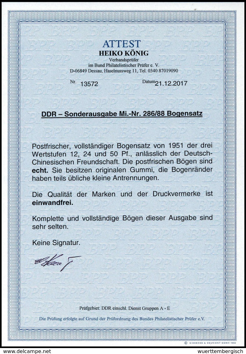 ** Dt.-Chines.-Freundschaft, Drei Tadellos Postfr. Schalterbogen Zu Je 25 Marken Mit Den Kpl. Bogenrändern Inkl. Der Dru - Sonstige & Ohne Zuordnung