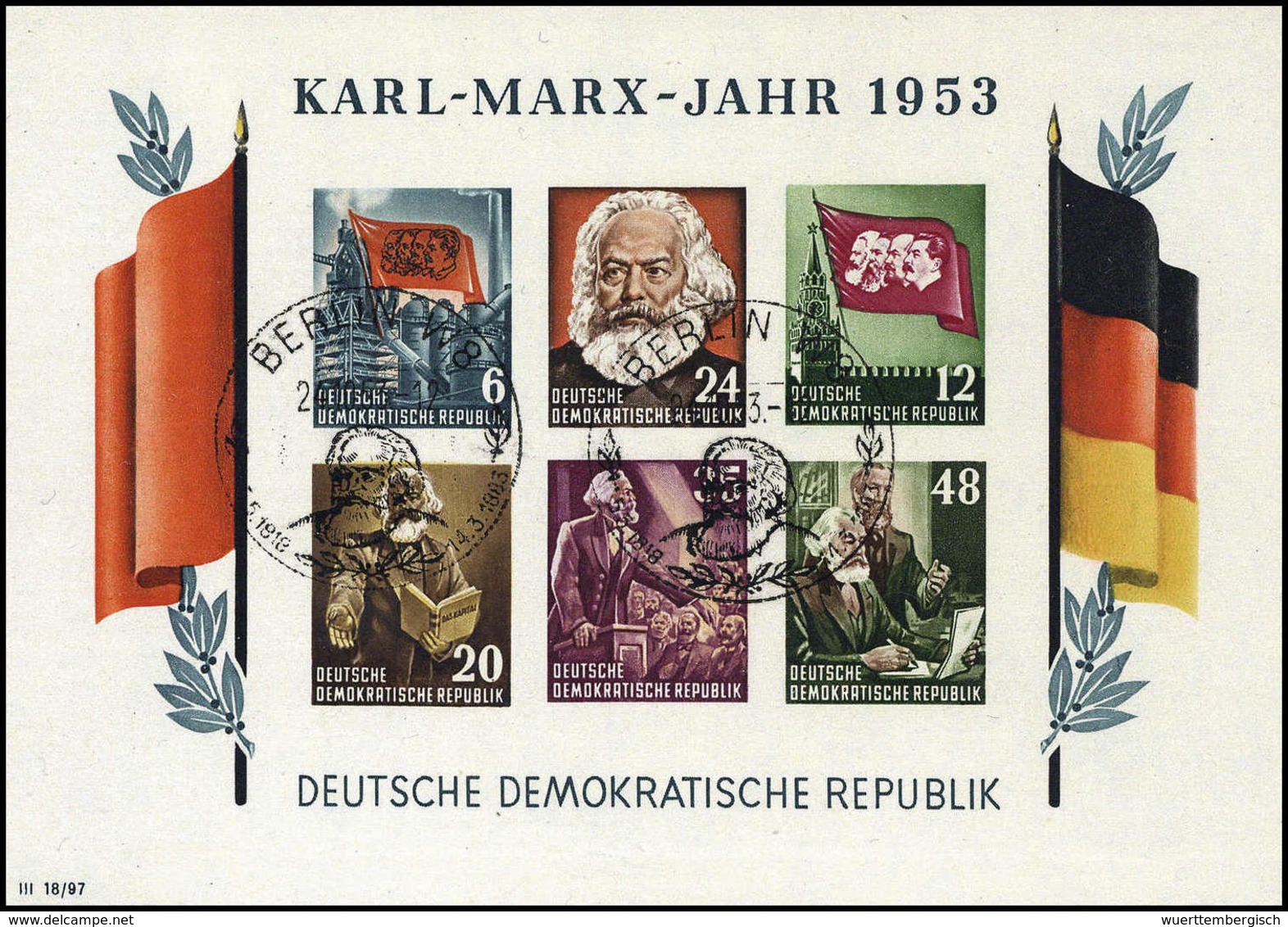 Gest. Marx-Blöcke, Ungezähnt, Tadellos Mit SST, Sign. Paul BPP.<br/><b>Katalogpreis: 300,-</b> (Michel: Bl.8/9B) - Altri & Non Classificati