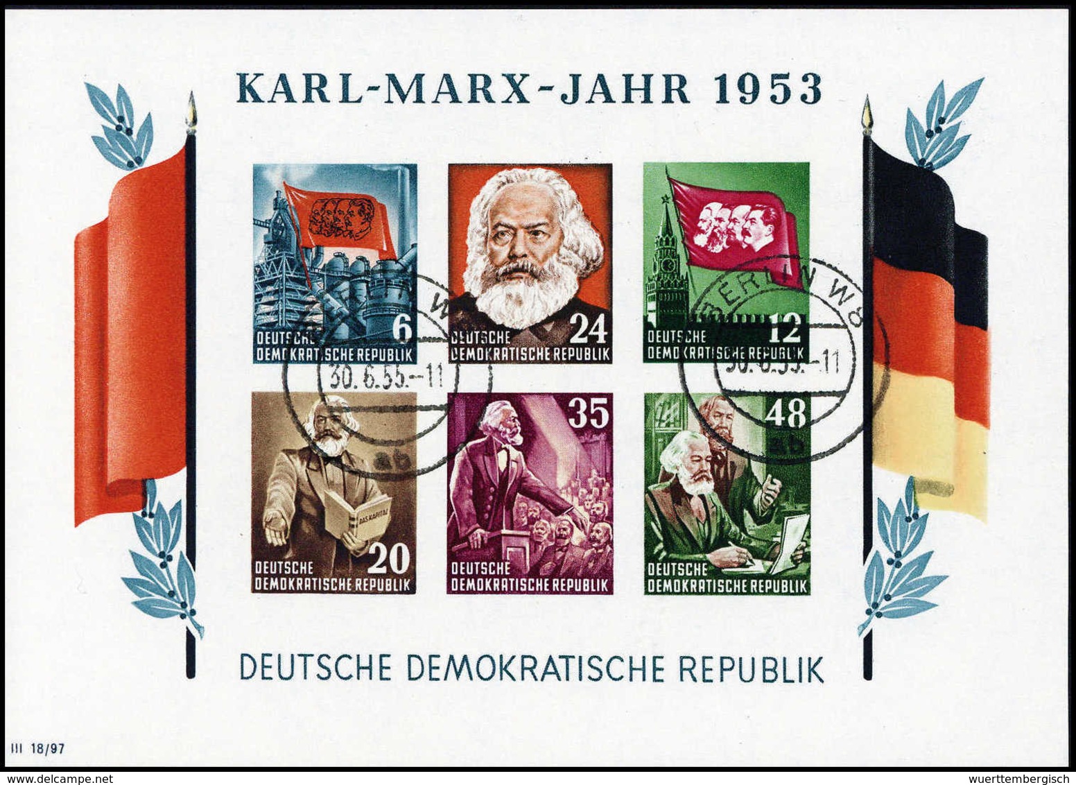 Gest. Marx-Blöcke, 16 Verschiedene Exemplare Mit Sämtlichen Wasserzeichen-Varianten (inkl. Der Um 180° Gedrehten Wz.-Typ - Other & Unclassified