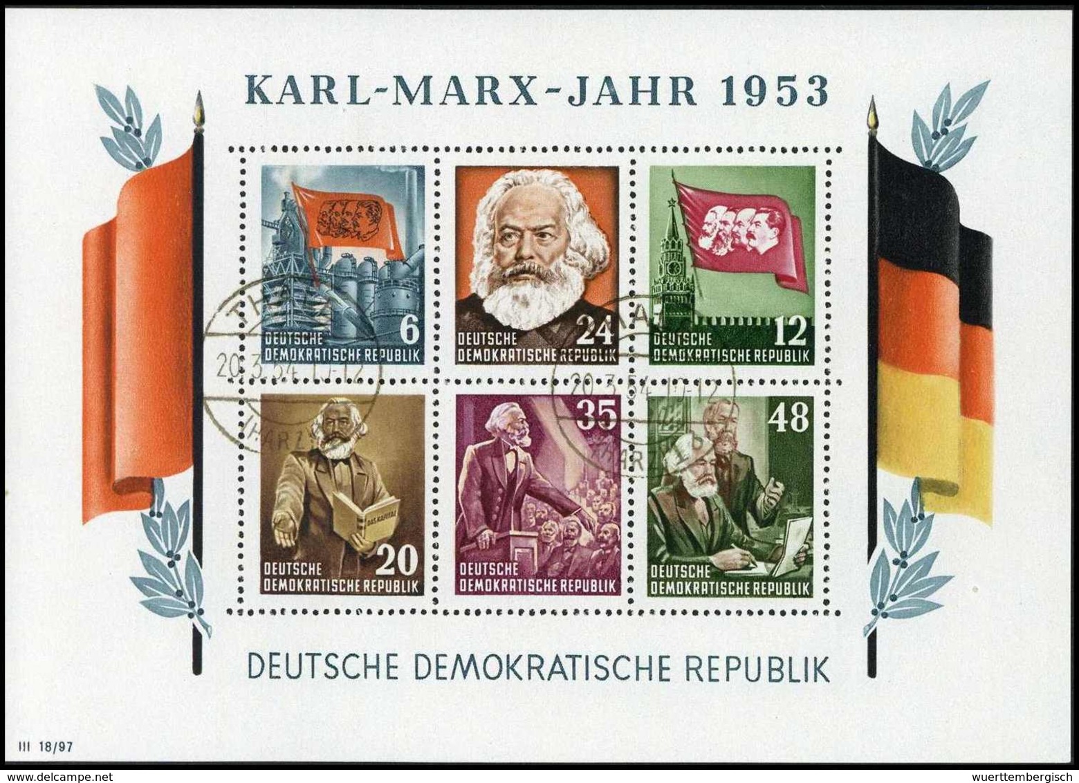 gest. Marx-Blöcke, 16 verschiedene Exemplare mit sämtlichen Wasserzeichen-Varianten (inkl. der um 180° gedrehten Wz.-Typ