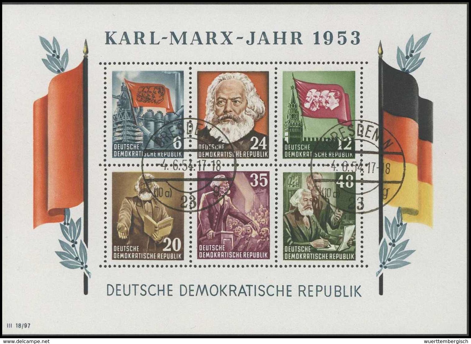 gest. Marx-Blöcke, 16 verschiedene Exemplare mit sämtlichen Wasserzeichen-Varianten (inkl. der um 180° gedrehten Wz.-Typ