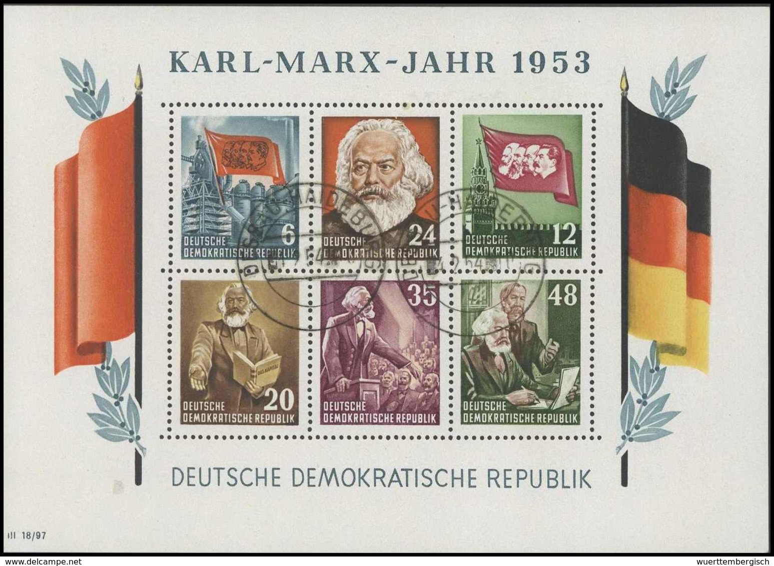 gest. Marx-Blöcke, 16 verschiedene Exemplare mit sämtlichen Wasserzeichen-Varianten (inkl. der um 180° gedrehten Wz.-Typ