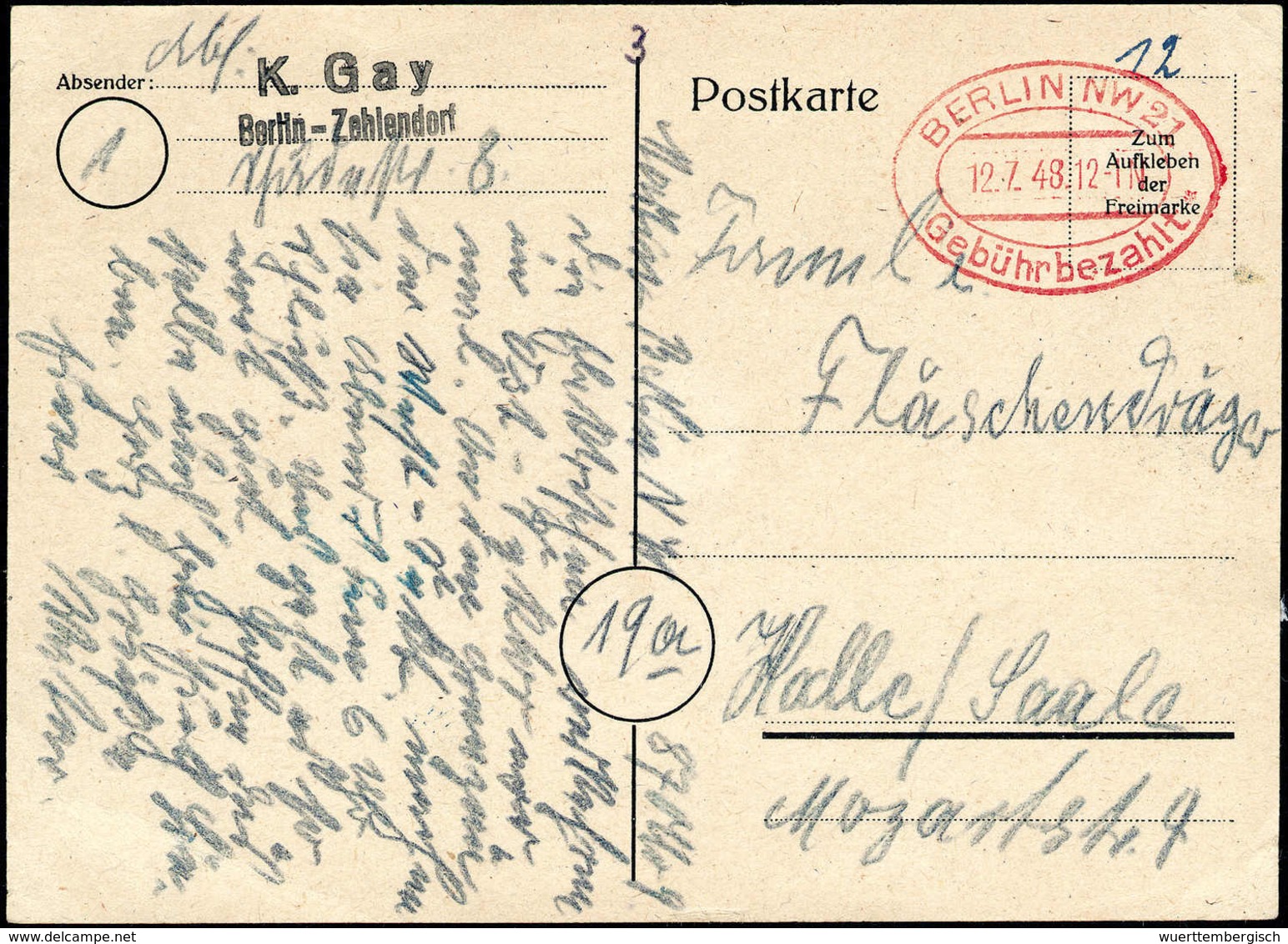 1948, Zwölf Briefe Mit Gebühr-Bezahlt- Bzw. Absender-Freistempel, Dabei Seltene Provisorien, U.a. BERLIN-WEIDMANNSLUST 1 - Other & Unclassified