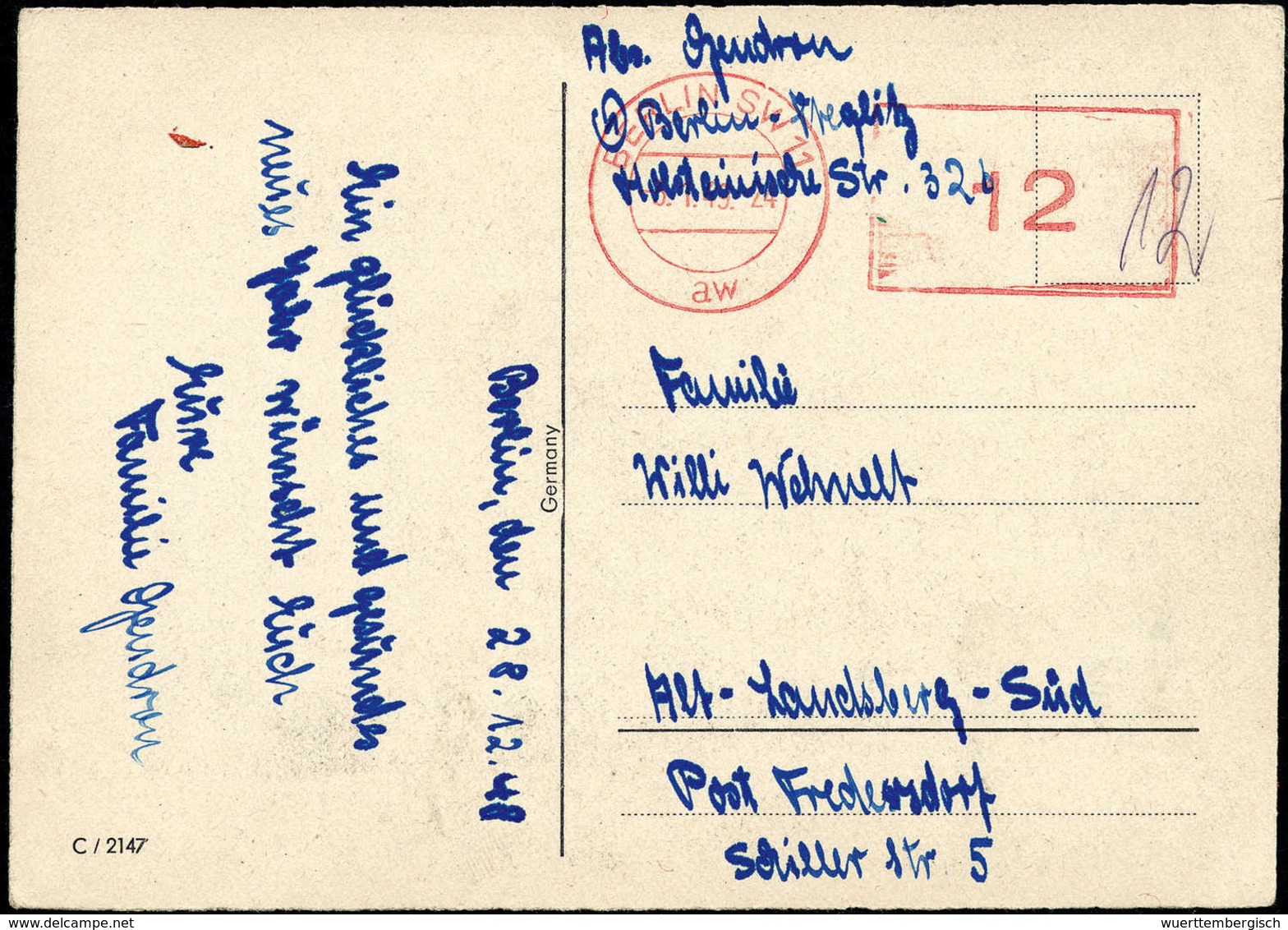 1948, zwölf Briefe mit Gebühr-Bezahlt- bzw. Absender-Freistempel, dabei seltene Provisorien, u.a. BERLIN-WEIDMANNSLUST 1