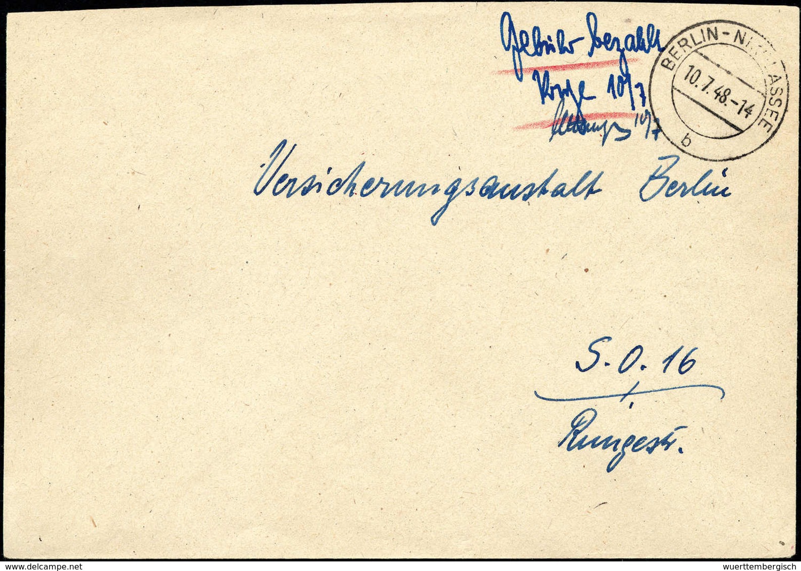 1948, zwölf Briefe mit Gebühr-Bezahlt- bzw. Absender-Freistempel, dabei seltene Provisorien, u.a. BERLIN-WEIDMANNSLUST 1