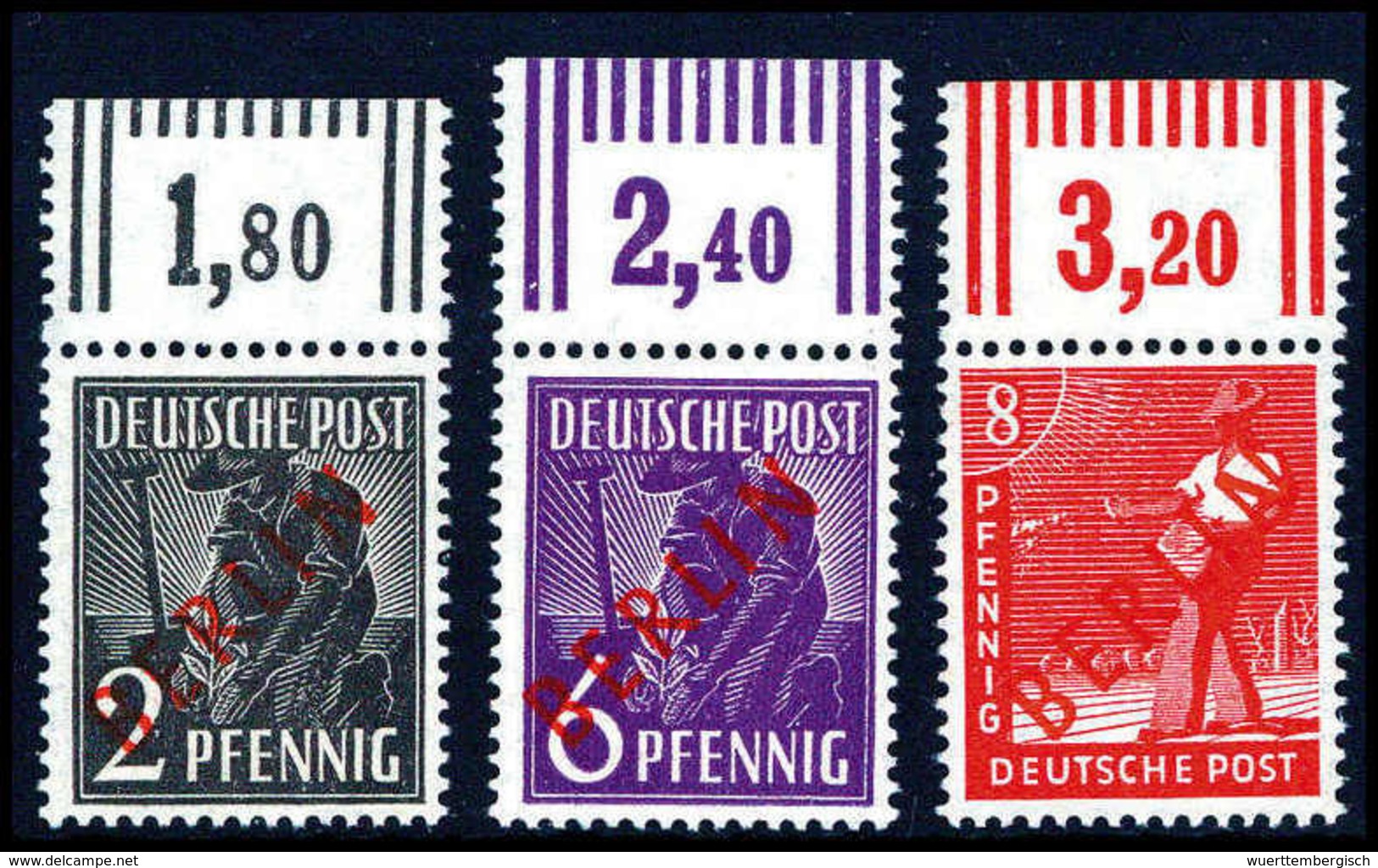 ** 2, 6 Und 8 Pfg., Walzendruck, Je Tadellos Postfr. Oberrandstück, Sign. Schlegel BPP.<br/><b>Katalogpreis: 430,-</b> ( - Other & Unclassified