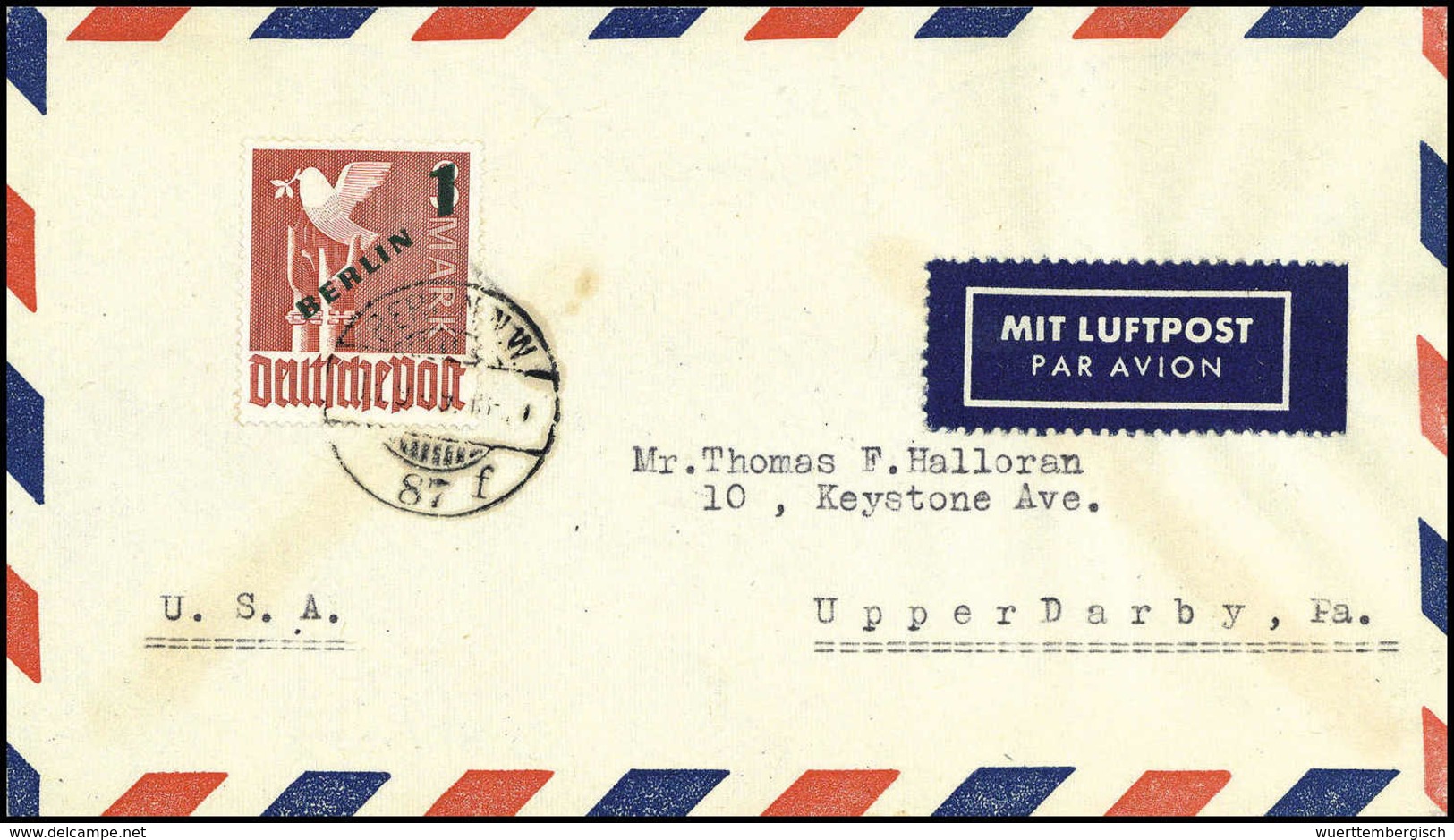1 Mk., Tadellose Einzelfrankatur Auf Luftpostbrief Mit Stempel BERLIN N.W. 87 In Die USA. (Michel: 67) - Sonstige & Ohne Zuordnung