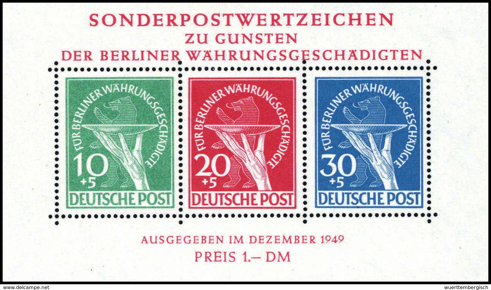 ** Währungsgeschädigten-Block, Tadellos Postfr., Fotoattest Schlegel BPP.<br/><b>Katalogpreis: 950,-</b> (Michel: Bl.1) - Altri & Non Classificati