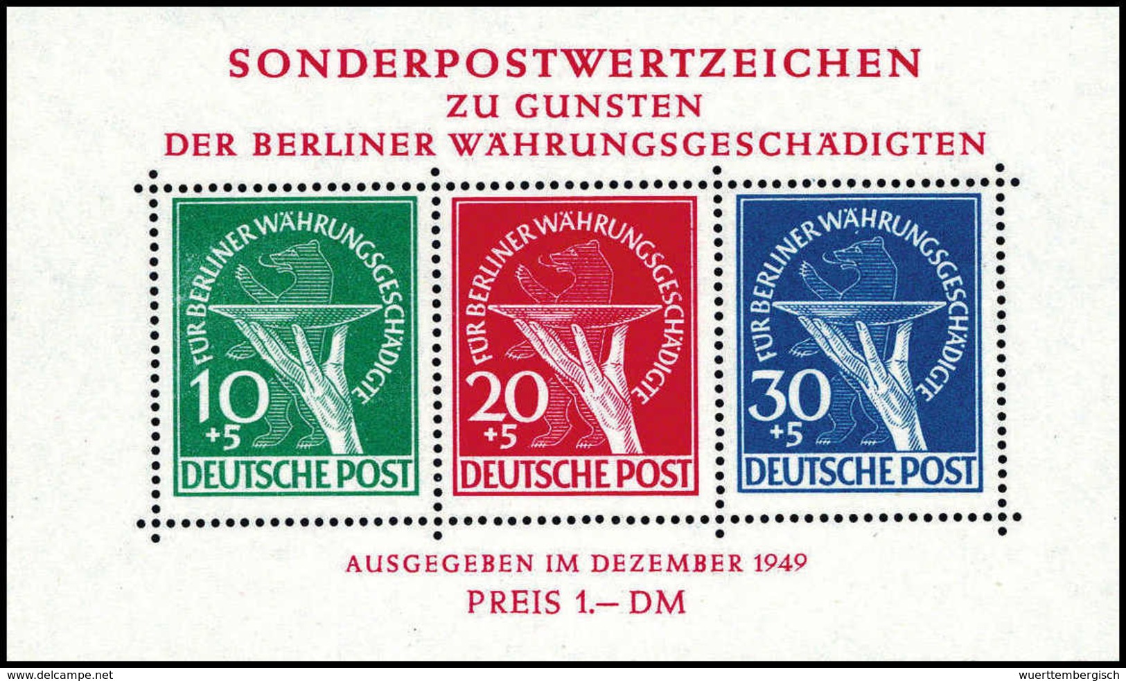 Währungsgeschädigten-Block, Tadellos Postfrisch.<br/><b>Katalogpreis: 950,-</b> (Michel: Bl.1) - Altri & Non Classificati