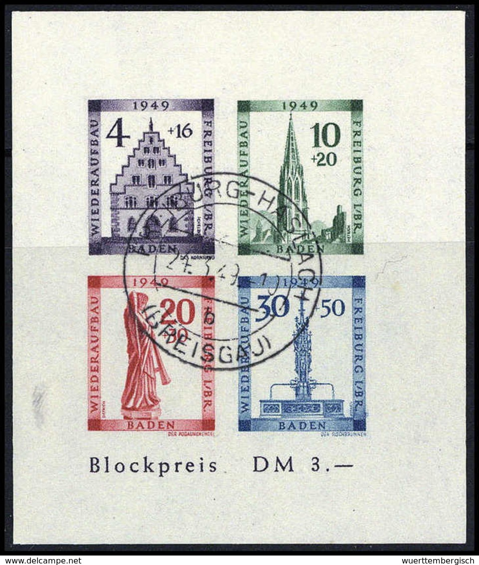 Gest. Freiburg-Block, Abart IV, Tadellos Mit Gefälligkeitsstpl., Fotobefund Straub BPP.<br/><b>Katalogpreis: (750,-)</b> - Altri & Non Classificati