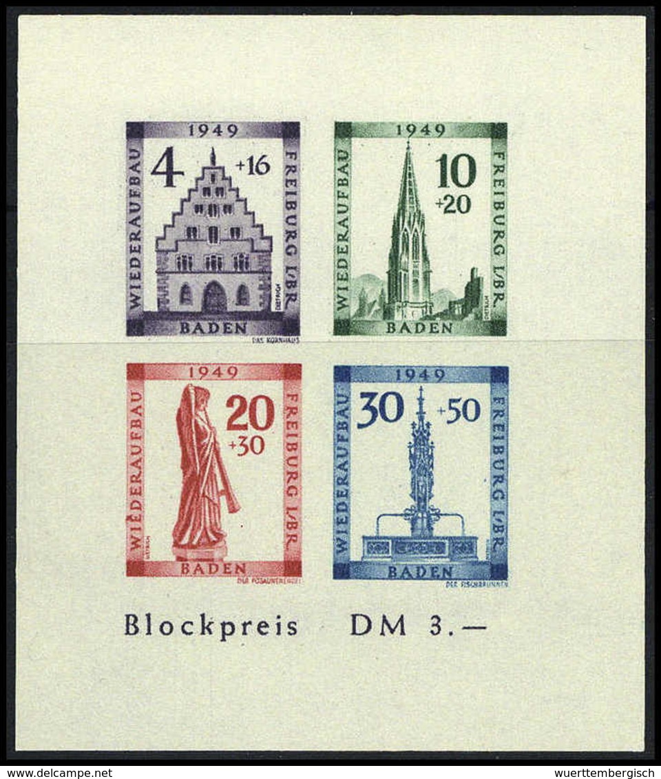 Freiburg-Block, Ungezähnt, Abart VI, Tadellos Postfrisch.<br/><b>Katalogpreis: 300,-</b> (Michel: Bl.1BVI) - Altri & Non Classificati