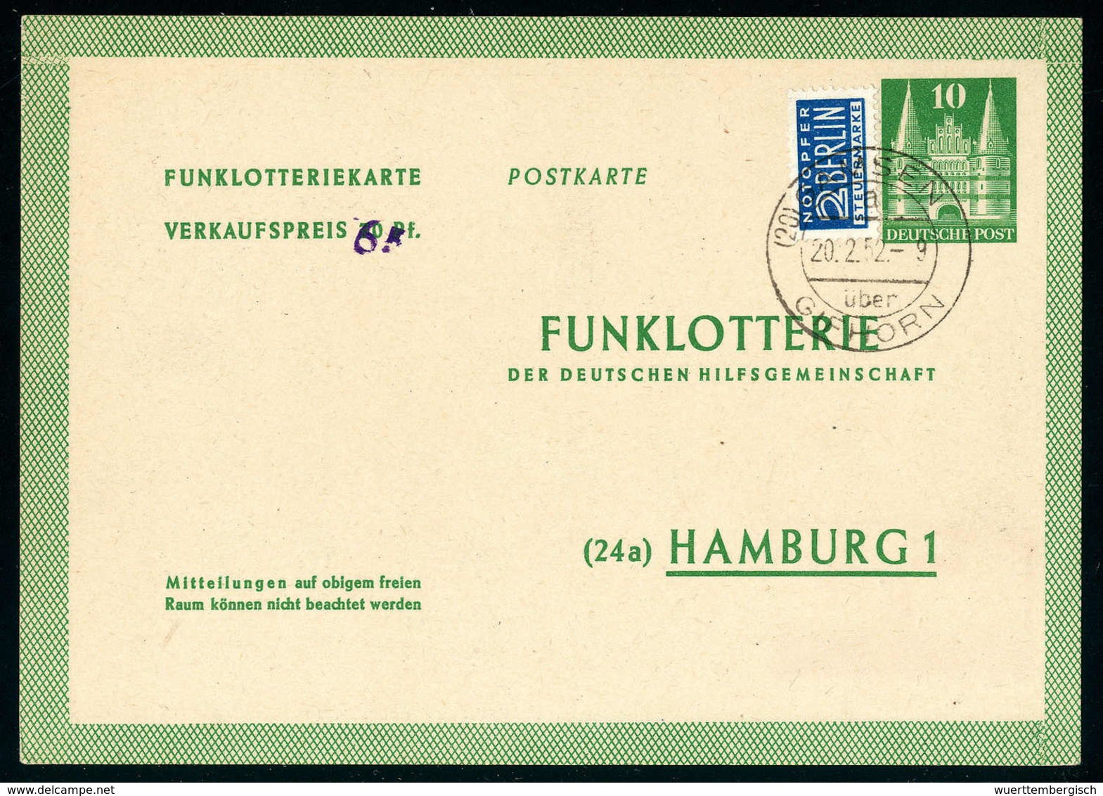 Beleg 10 Pfg., Zwei Verschied. Tadellose Blanco Gestempelte Funklotterie-Postkarten.<br/><b>Katalogpreis: 200,-</b> (Mic - Autres & Non Classés