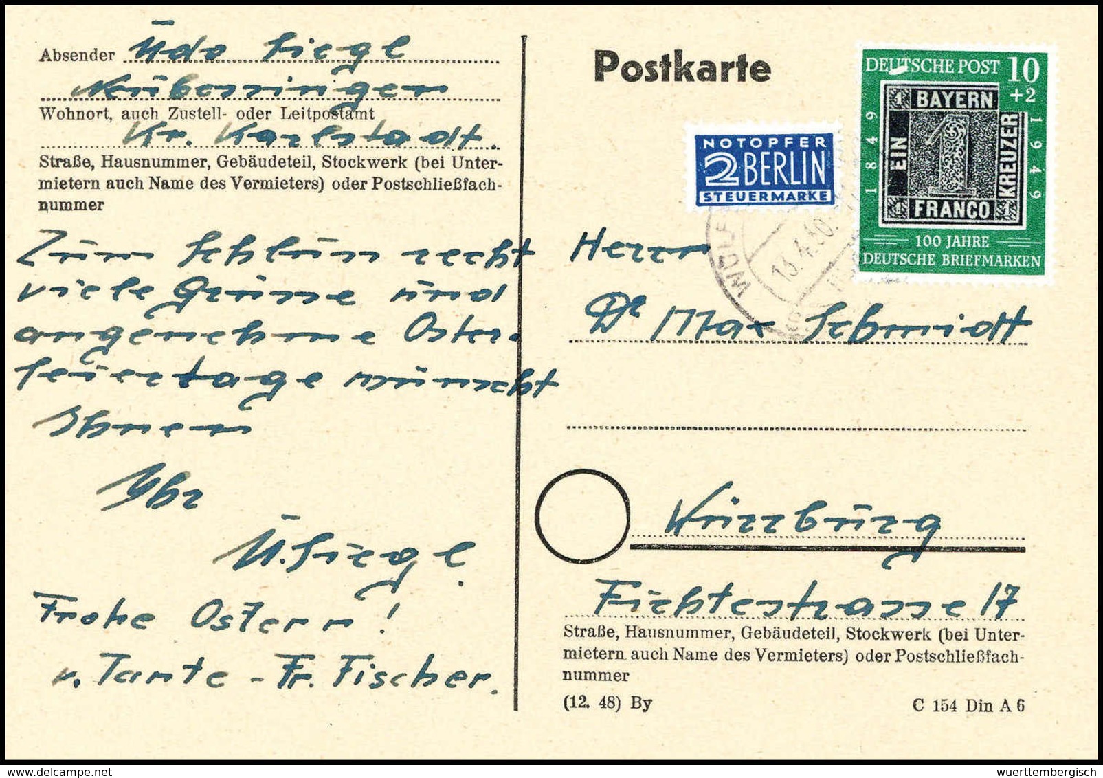 Beleg 10 Pfg., Plf. I, Auf Tadelloser Portoger. Postkarte, Doppelt Sign. Schlegel BPP.<br/><b>Katalogpreis: 450,-</b> (M - Sonstige & Ohne Zuordnung