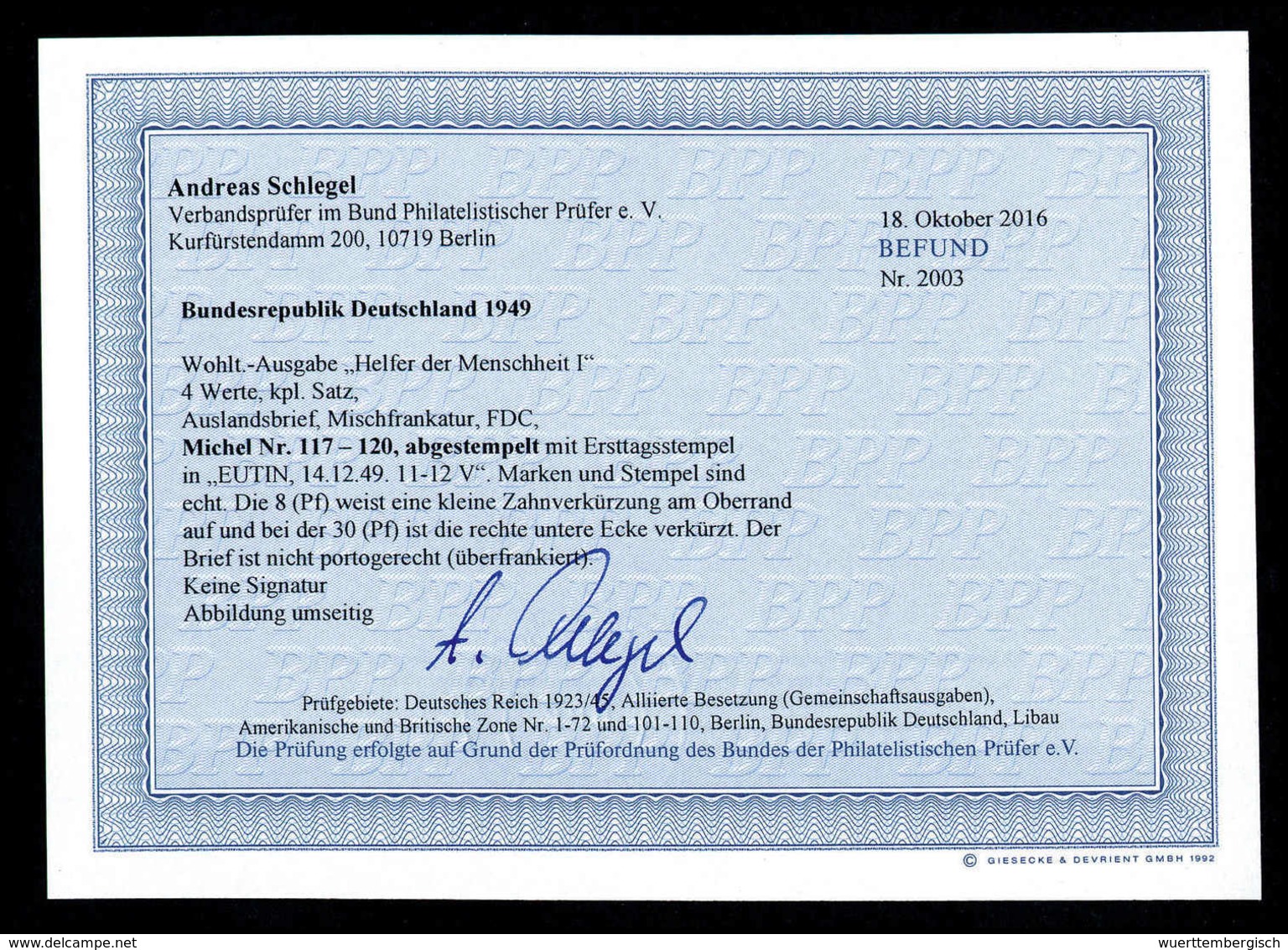 Wohlfahrt (Zhg. Teils Leicht Verkürzt) Auf Sauberem FDC In Die USA, Fotobefund Schlegel BPP.<br/><b>Katalogpreis: 1.700, - Altri & Non Classificati