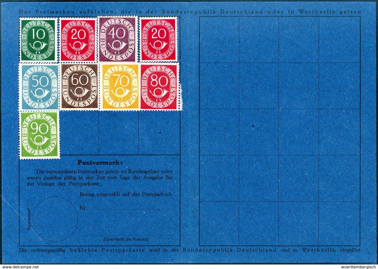 Beleg 1952, Postsparkarte Mit Stempel REINBEK 4/11 52, Innen Aufgeklebt Posthorn 10, 20(2) Und 40-90 Pfg. Sehr Seltenes  - Other & Unclassified