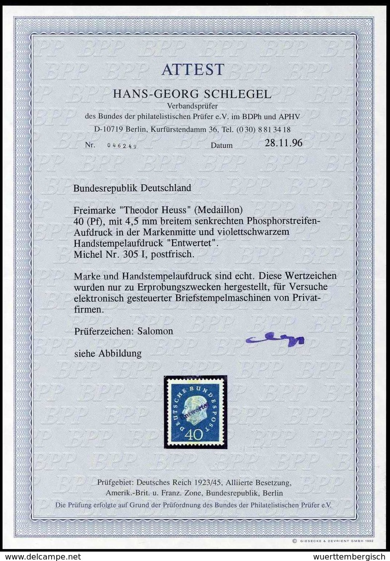 ** 40 Pfg., Amtlicher Versuchsdruck Mit Phosphorstreifen-Aufdruck In Markenmitte Und Handstempel-Aufdruck "Entwertet", T - Altri & Non Classificati