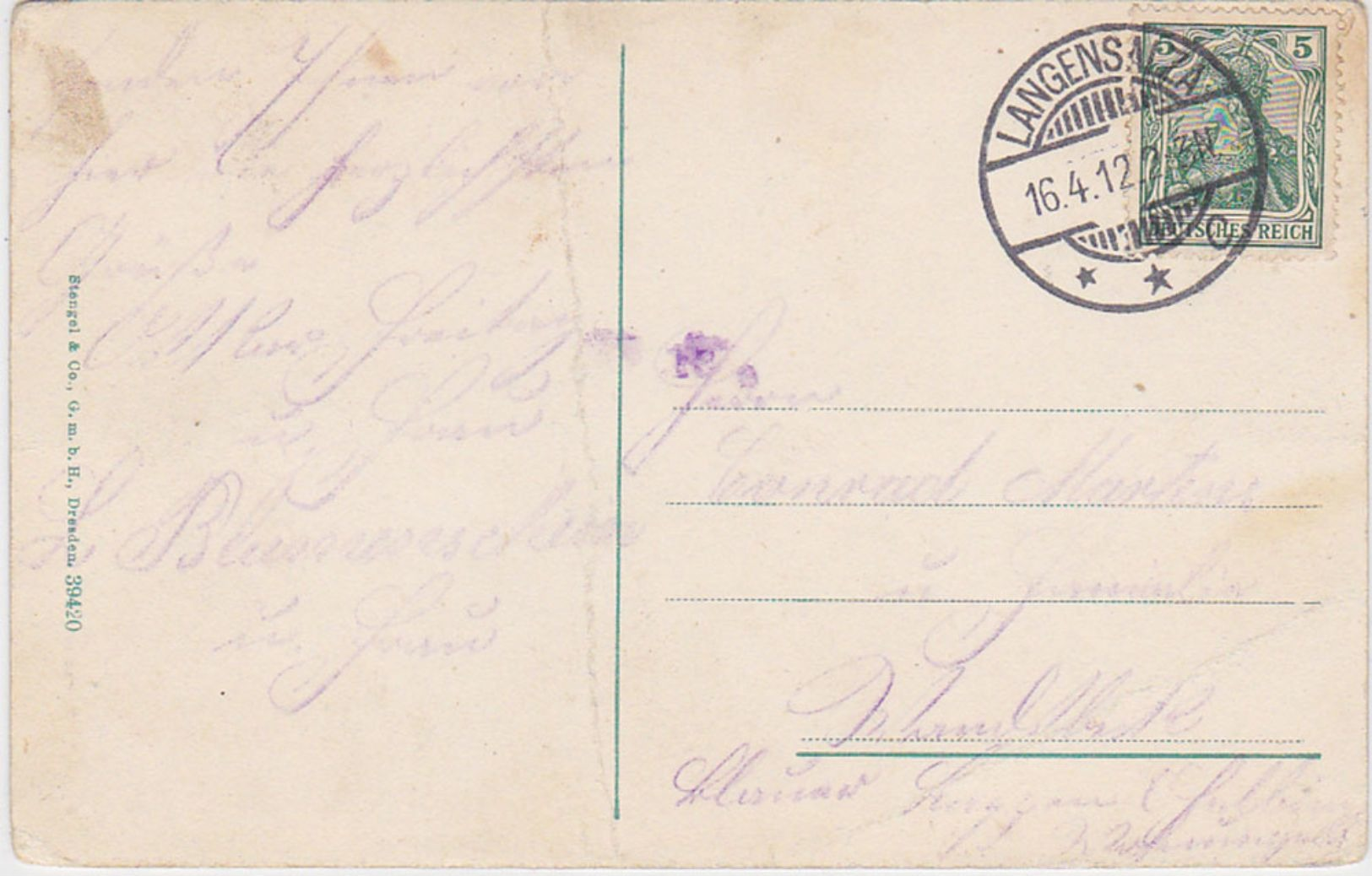 GERMANY 1912 (16.4.) PICT.PC LANGENSALZA (Langstr.) USED - Other & Unclassified