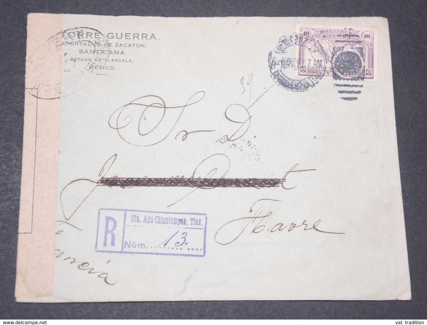 MEXIQUE - Enveloppe En Recommandé De Santa Ana Pour La France En 1917 Avec Contrôle Postal - L 14317 - Mexique