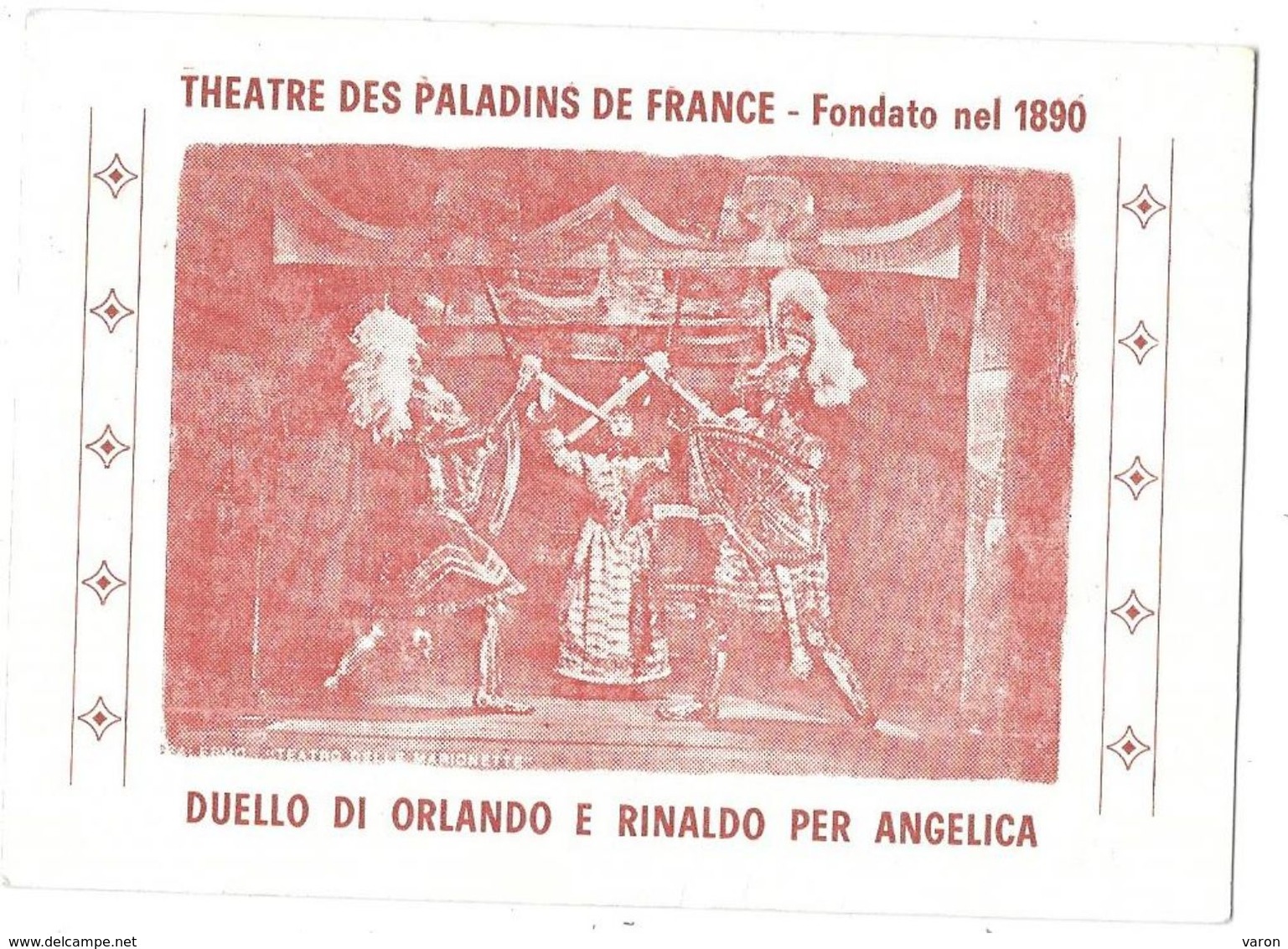 Carte Publicitaire  OPRA DEI PUPI - PALERMO - THEATRE DE MARIONNETTES  DES PALADINS DE FRANCE - TEATRO DELLE MARIONETTE - Italie