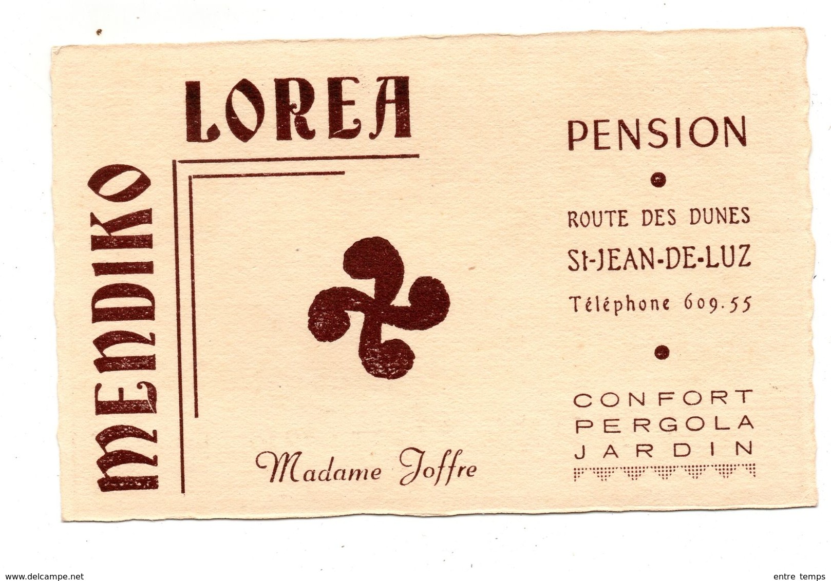 Saint Jean De Luz Carte Publicitaire Pension Joffre - Publicités