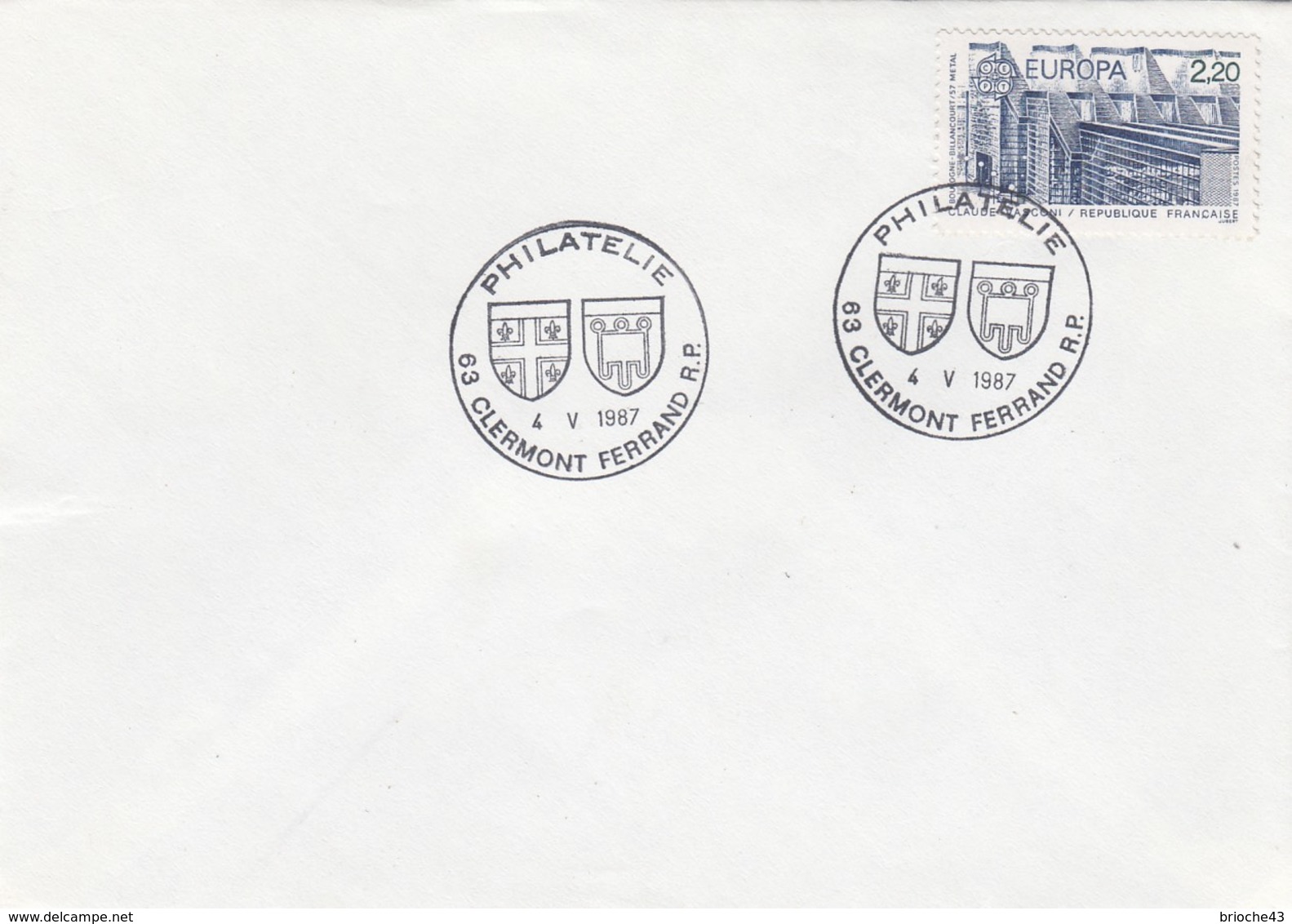 FRANCE - LETTRE EUROPA 2.20 - CACHET PHILATELIE 4.5.1987 CLERMONT-FERRAND 63/ 1 - Lettres & Documents