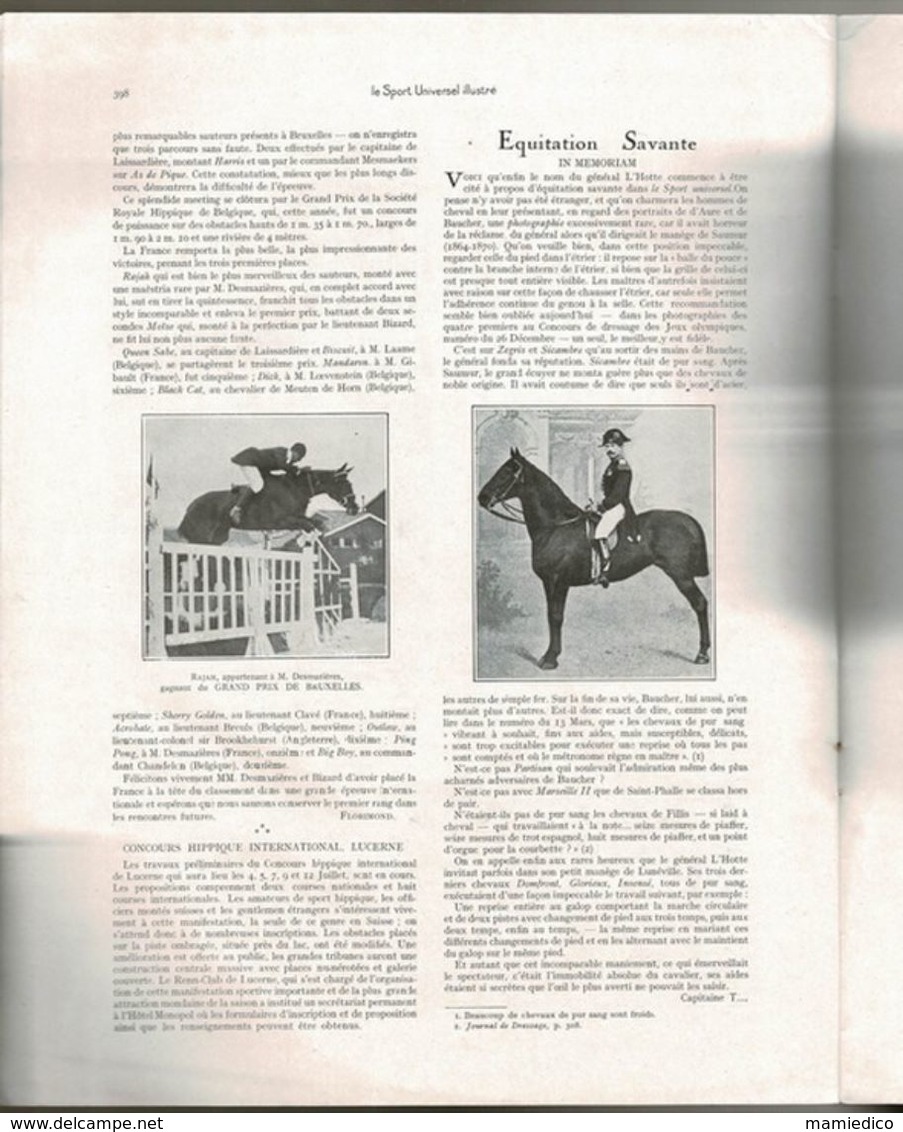 Juin 1925 EQUITATION: Le Sport Universel illustré. Revue de 20 pages. Articles et pubs d'époque. 28/36cm