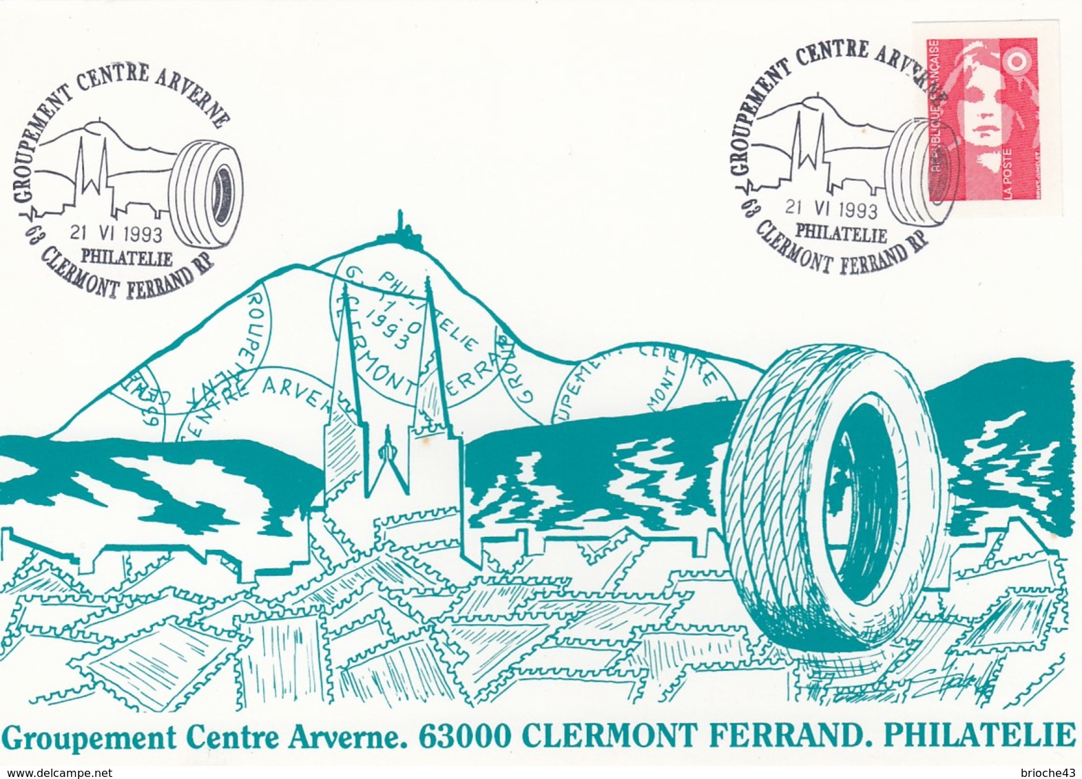 FRANCE - CP MARIANNE DE BRIAT - CACHET GROUP. CENTRE ARVERNE CLERMONT FERRAND PHILATELIE 21.6.1993 / 1 - Lettres & Documents