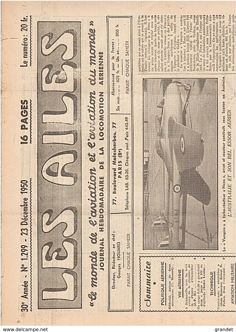 LES AILES - AVIATION - N° 1299 - 1950. - Vliegtuig