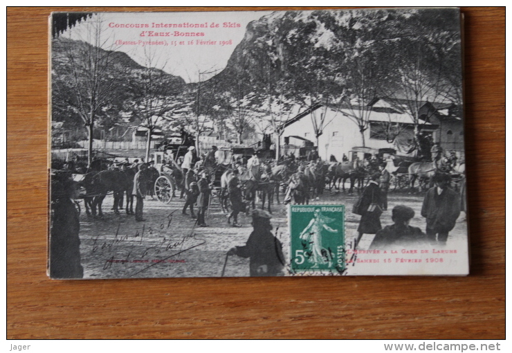 Cpa   Pyrénées Eaux Bonnes   Concours  1908   Arrivée à La Gare De Laruns - Eaux Bonnes