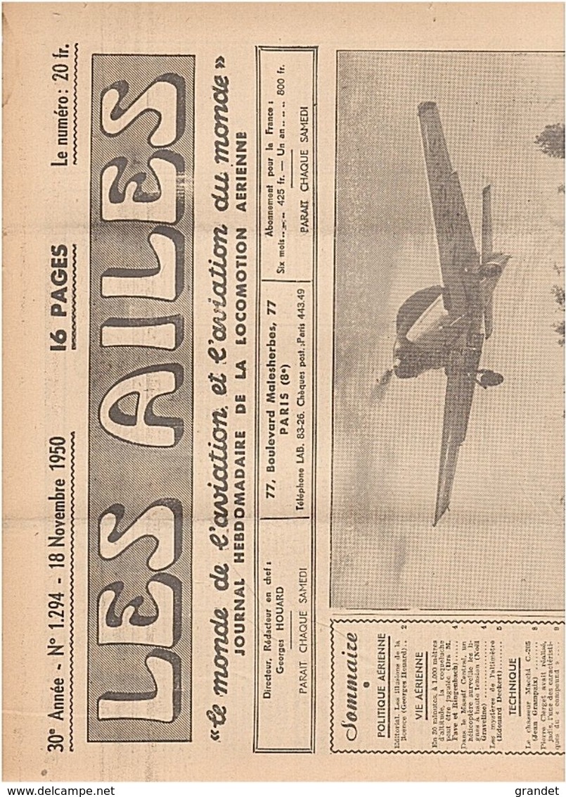 LES AILES - AVIATION - N° 1294 - 1950. - AeroAirplanes