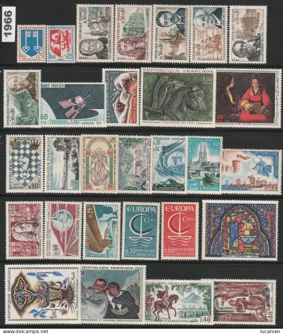 France Année Complète 1966 Neuf ** + 1479b Polychrome V/VERSO 4 Photos - 1960-1969