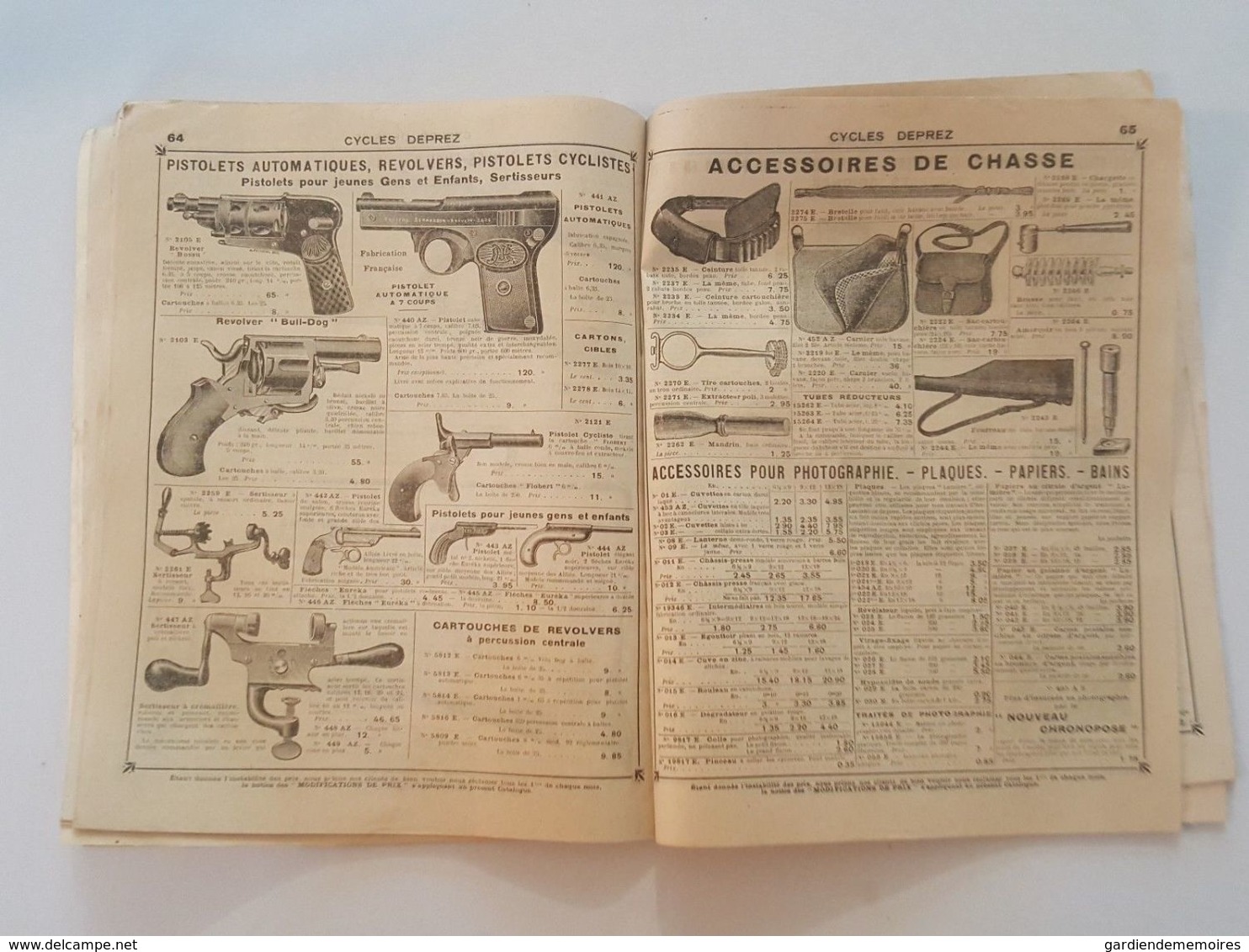 1921 Catalogue Cycles Deprez Armes (Fusil Revolvers) Lampes Lanternes Gramophone - Bicyclette, Canne Fusil