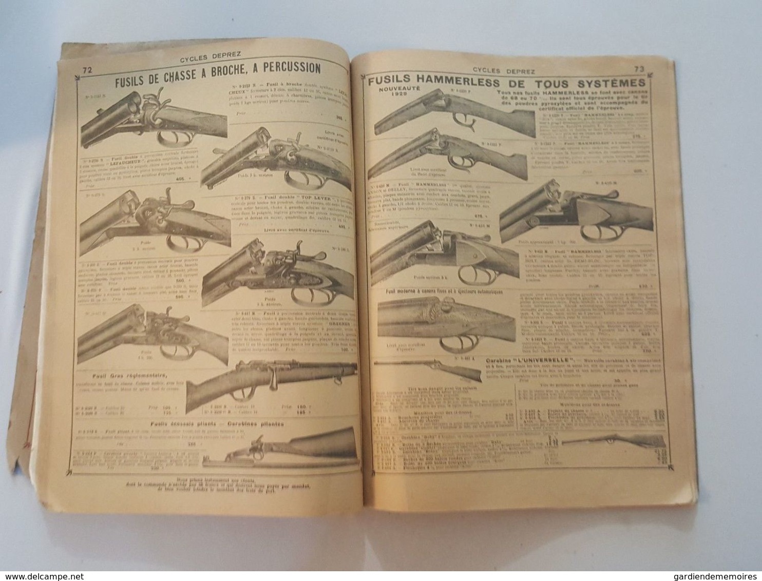 1929 Catalogue Cycles Deprez Armes (Fusil Revolvers) Lampes Lanternes Gramophone - Bicyclette, Canne Fusil, épée