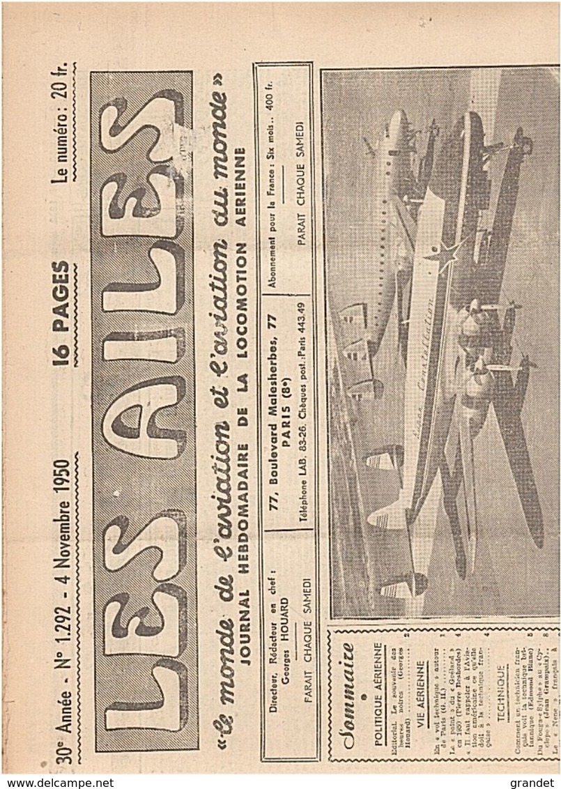 LES AILES - AVIATION - N° 1292- 1950. - Avion